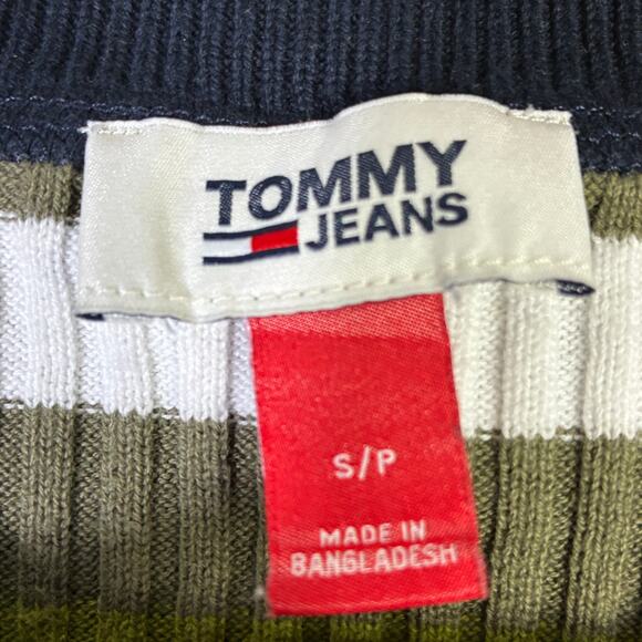 Tommy Hilfiger 100% Cotton Cropped Sweater Womens S Green Blue Striped Y2K 90s - Picture 6 of 7